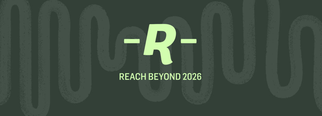 The image shows a logo with the letter "R" in a light green color against a dark background with.